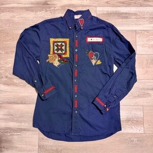 Vintage Knight Bridge Denim Custom Quilting Patchwork Button Down Shirt S
